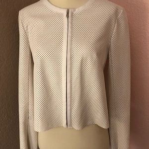 Bailey44 white cropped zip up crew neck jacket top with mesh-like front S EUC